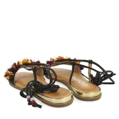 Gioseppo Sandalias Planas<Sandalias De Piel Negras Con Adornos Y Tiras Multicolor Para Mujer Klos