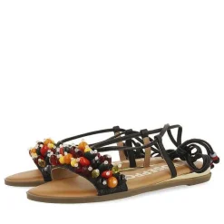 Gioseppo Sandalias Planas<Sandalias De Piel Negras Con Adornos Y Tiras Multicolor Para Mujer Klos