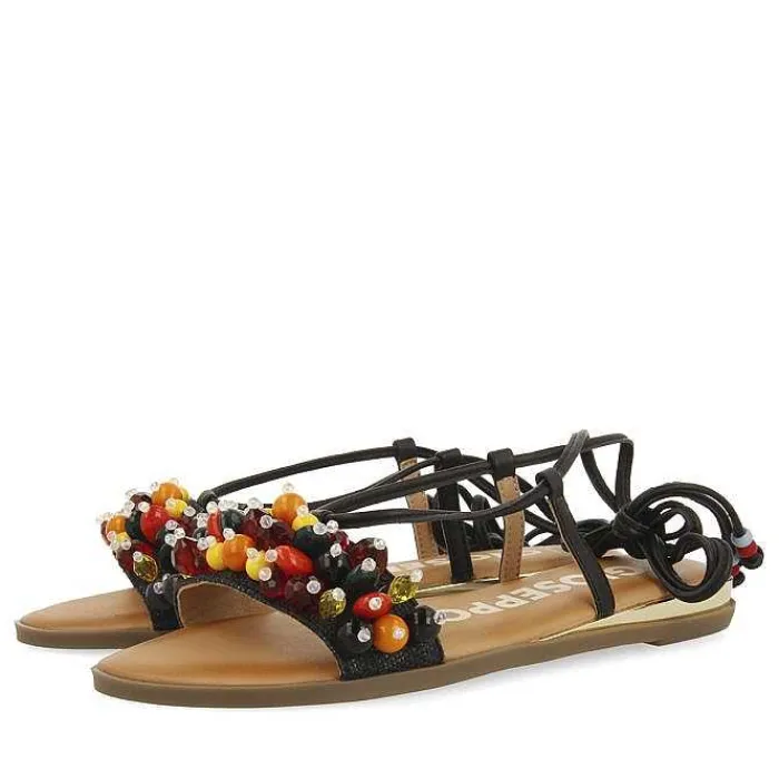 Gioseppo Sandalias Planas<Sandalias De Piel Negras Con Adornos Y Tiras Multicolor Para Mujer Klos
