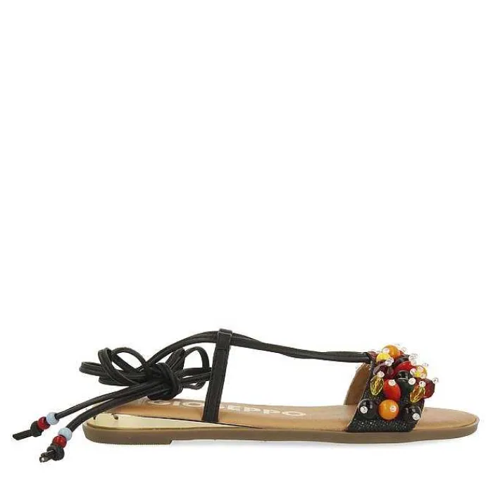 Gioseppo Sandalias Planas<Sandalias De Piel Negras Con Adornos Y Tiras Multicolor Para Mujer Klos