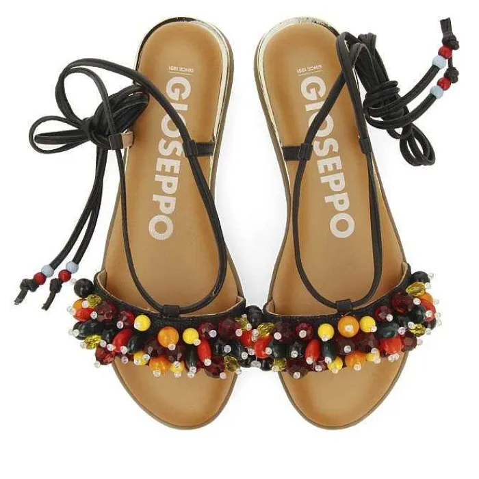 Gioseppo Sandalias Planas<Sandalias De Piel Negras Con Adornos Y Tiras Multicolor Para Mujer Klos