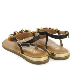 Gioseppo Sandalias Planas<Sandalias De Piel Negras Con Adornos Multicolor Para Mujer Leucate