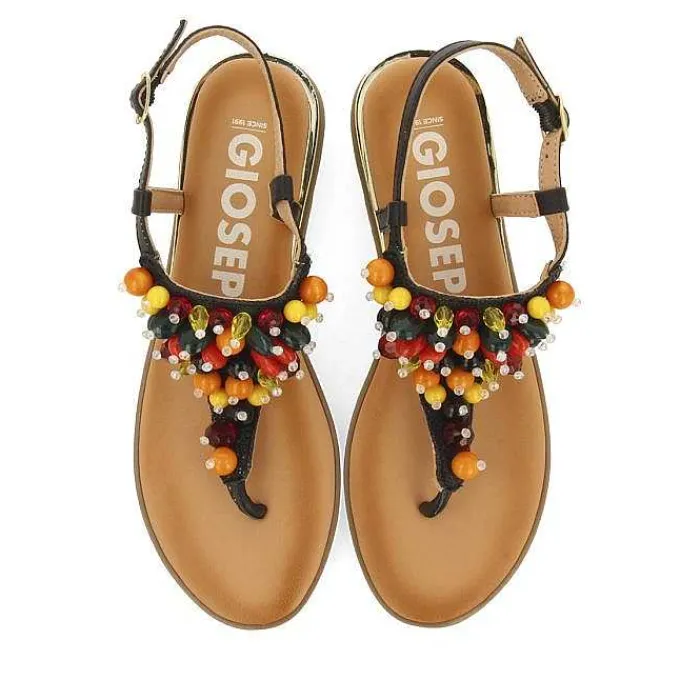 Gioseppo Sandalias Planas<Sandalias De Piel Negras Con Adornos Multicolor Para Mujer Leucate