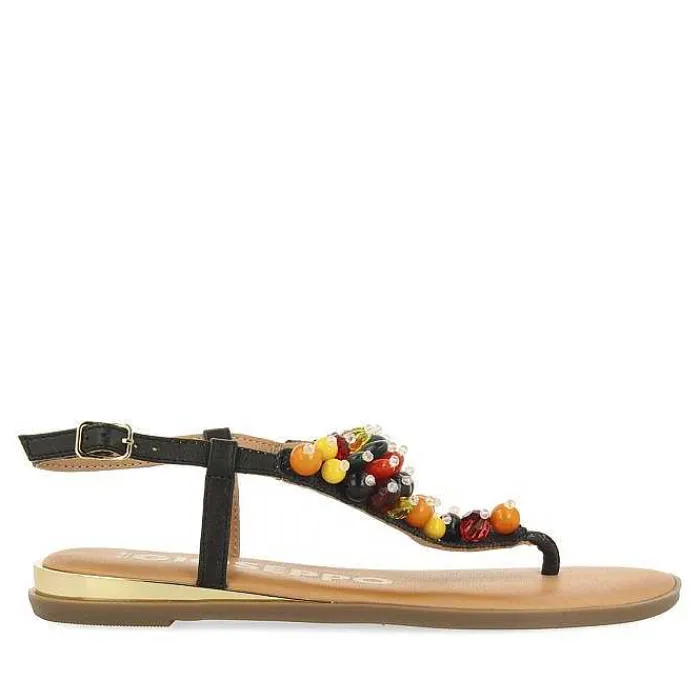 Gioseppo Sandalias Planas<Sandalias De Piel Negras Con Adornos Multicolor Para Mujer Leucate