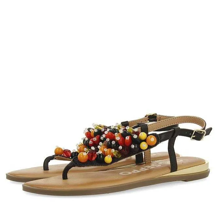 Gioseppo Sandalias Planas<Sandalias De Piel Negras Con Adornos Multicolor Para Mujer Leucate