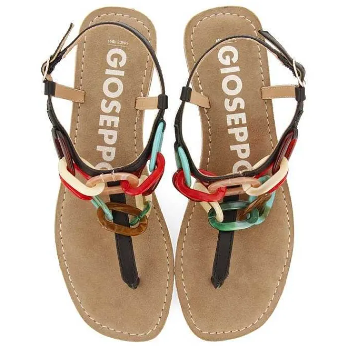 Gioseppo Sandalias Planas<Sandalias De Piel Negras Con Detalle De Enlaces Multicolor Para Mujer Medley