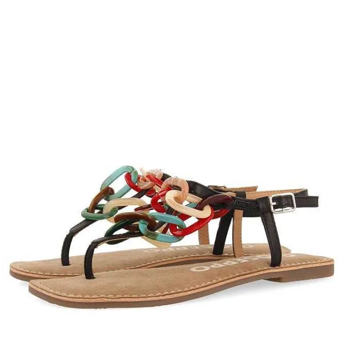 Gioseppo Sandalias Planas<Sandalias De Piel Negras Con Detalle De Enlaces Multicolor Para Mujer Medley