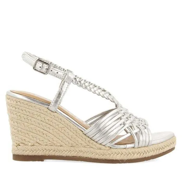 Gioseppo Sandalias Cuña<Sandalias De Piel Plata Con Tiras Y Cuña Alta De Yute Para Mujer Glide