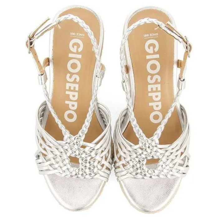 Gioseppo Sandalias Cuña<Sandalias De Piel Plata Con Tiras Y Cuña Alta De Yute Para Mujer Glide
