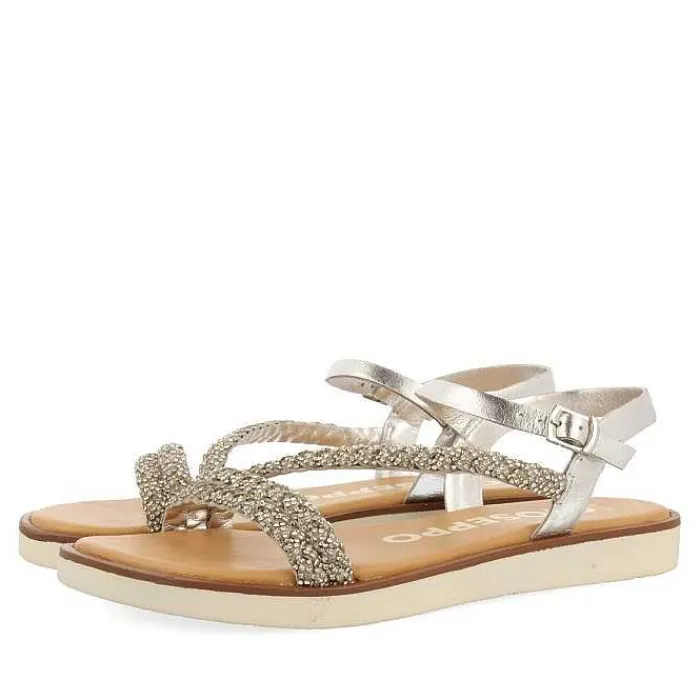 Gioseppo Sandalias Planas<Sandalias De Piel Plata Con Tirantes Joya Para Mujer Wallowa