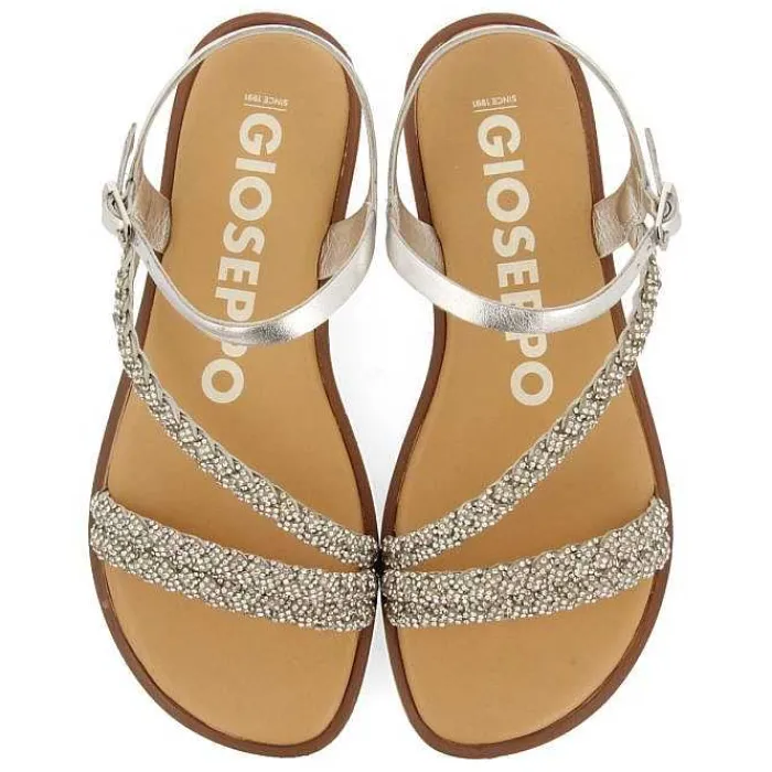 Gioseppo Sandalias Planas<Sandalias De Piel Plata Con Tirantes Joya Para Mujer Wallowa