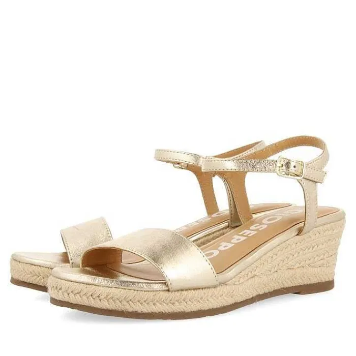 Gioseppo Sandalias Cuña<Sandalias De Piel Platino Con Cuña De Yute Para Mujer Yalaha