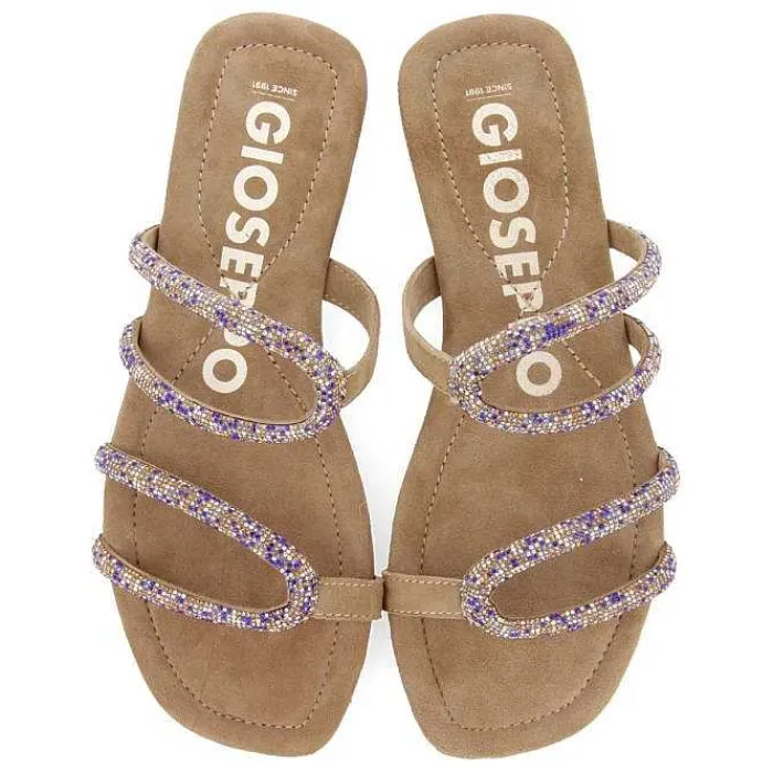 Gioseppo Sandalias Planas<Sandalias De Piel Taupe Con Tiras Y Adornos Para Mujer De Temelec