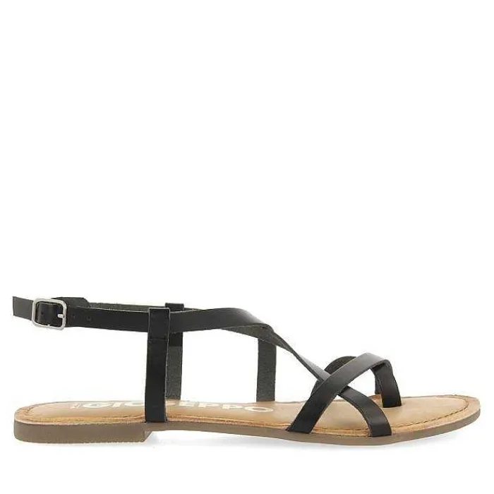 Gioseppo Sandalias Planas<Sandalias De Piel Tirantes Finos Negro Para Mujer Coursan