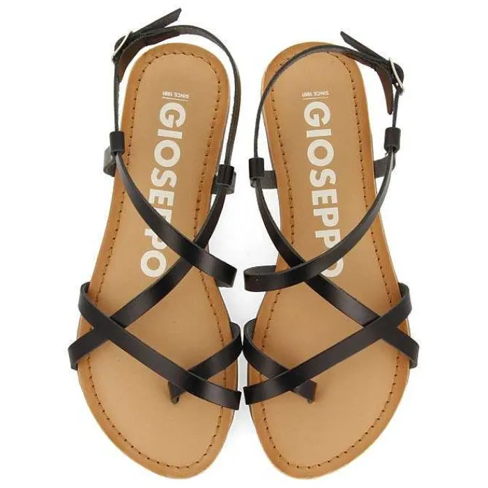 Gioseppo Sandalias Planas<Sandalias De Piel Tirantes Finos Negro Para Mujer Coursan
