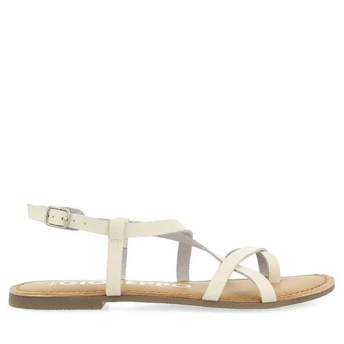 Gioseppo Sandalias Planas<Sandalias De Piel Tirantes Finos Blanco Rojo Para Mujer Coursan