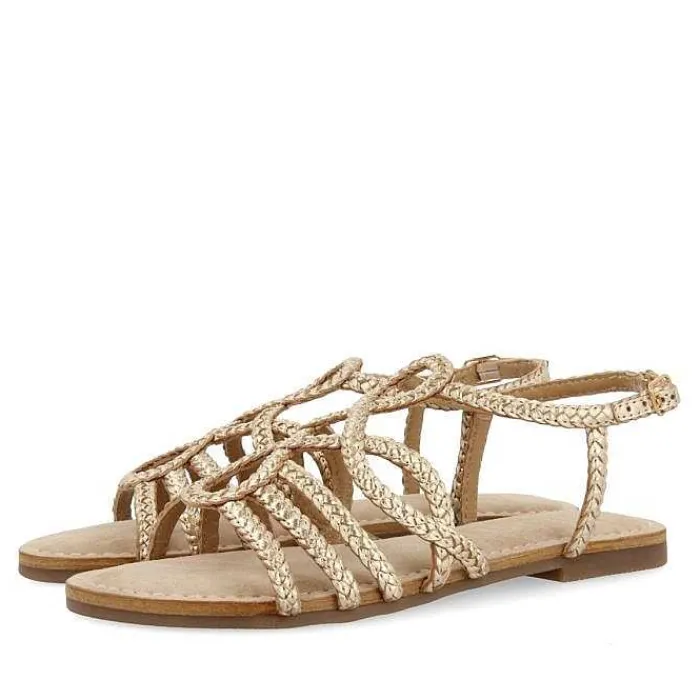 Gioseppo Sandalias Planas<Sandalias De Piel Trenzada Dorada Para Mujer Yakima