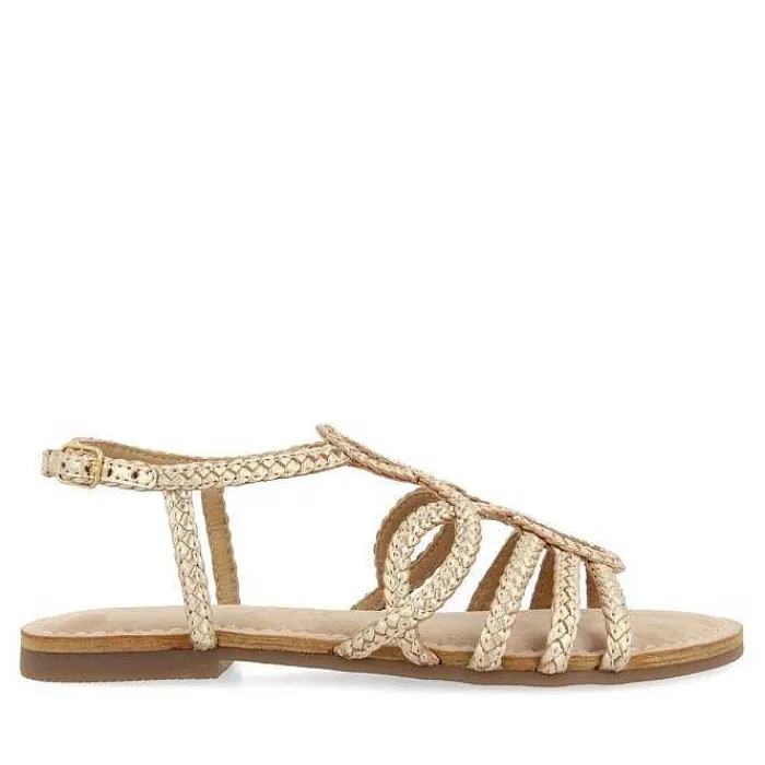 Gioseppo Sandalias Planas<Sandalias De Piel Trenzada Dorada Para Mujer Yakima
