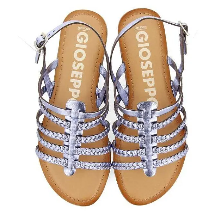Gioseppo Sandalias Planas<Sandalias De Piel Trenzada Metalizada Azul Para Mujer Limina