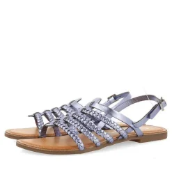 Gioseppo Sandalias Planas<Sandalias De Piel Trenzada Metalizada Azul Para Mujer Limina