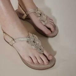 Gioseppo Sandalias Planas<Sandalias De Piel Trenzada Dorada Para Mujer Zupanja