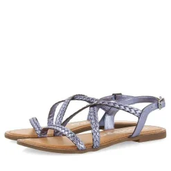 Gioseppo Sandalias Planas<Sandalias De Piel Trenzada Metalizada Azul Para Mujer Capaci