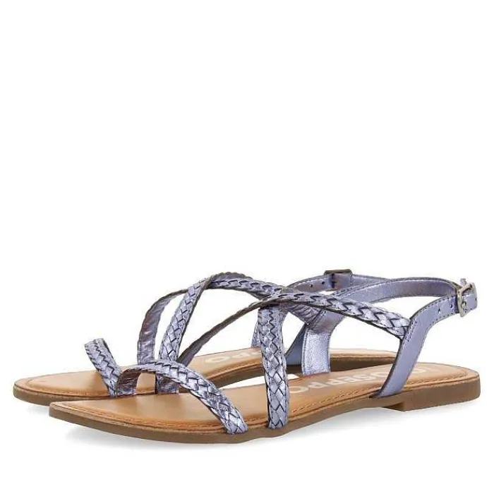 Gioseppo Sandalias Planas<Sandalias De Piel Trenzada Metalizada Azul Para Mujer Capaci
