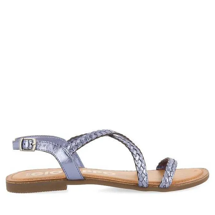 Gioseppo Sandalias Planas<Sandalias De Piel Trenzada Metalizada Azul Para Mujer Capaci