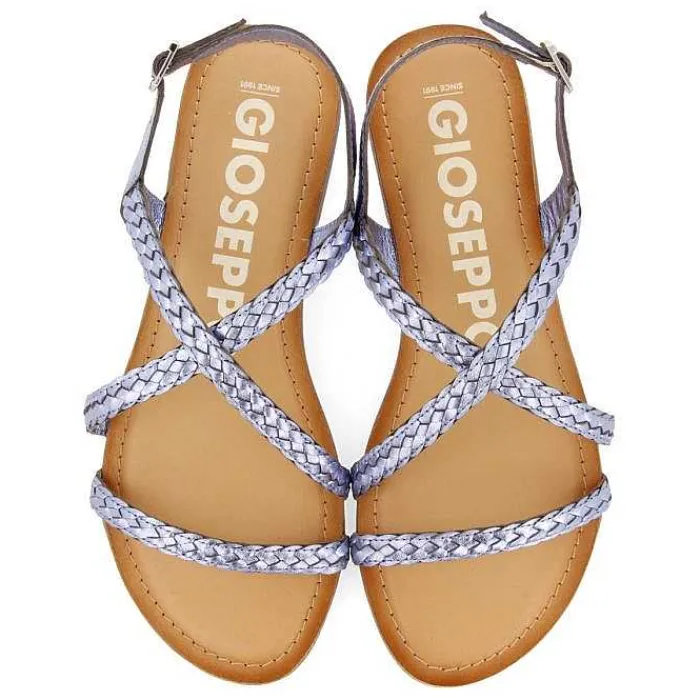 Gioseppo Sandalias Planas<Sandalias De Piel Trenzada Metalizada Azul Para Mujer Capaci
