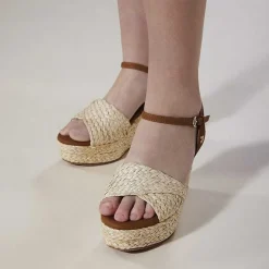 Gioseppo Sandalias Cuña<Sandalias De Rafia Con Cuña Y Plataforma Color Natural Para Mujer Allkaj