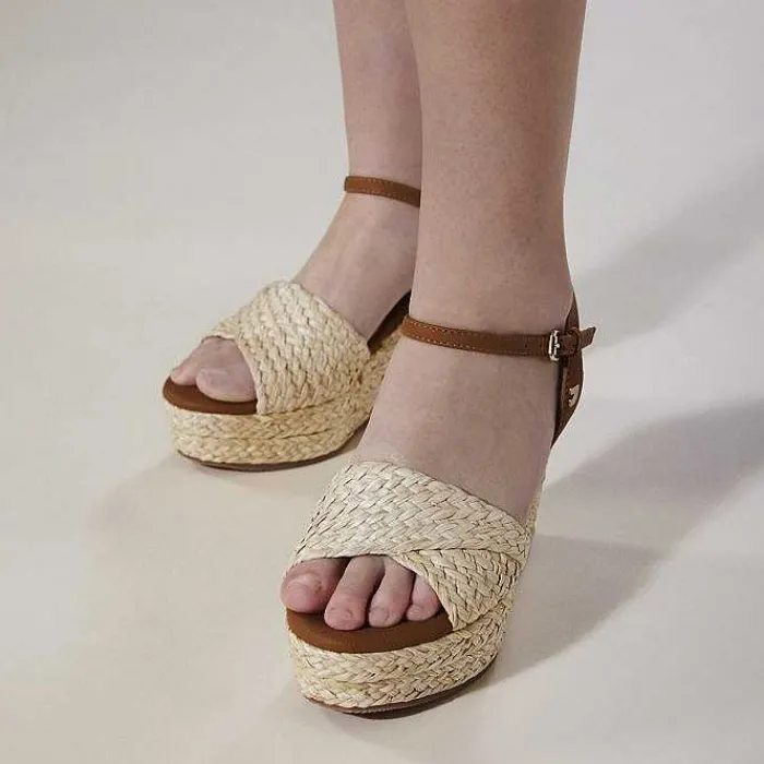Gioseppo Sandalias Cuña<Sandalias De Rafia Con Cuña Y Plataforma Color Natural Para Mujer Allkaj