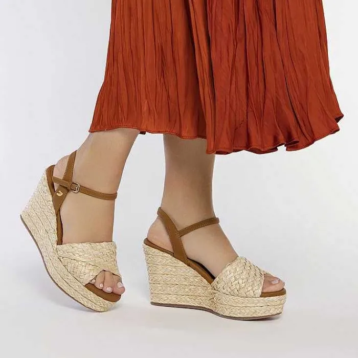 Gioseppo Sandalias Cuña<Sandalias De Rafia Con Cuña Y Plataforma Color Natural Para Mujer Allkaj
