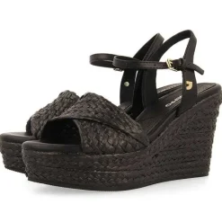 Gioseppo Sandalias Cuña<Sandalias De Rafia Negras Con Cuña Y Plataforma Mujer Allkaj