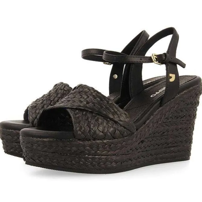 Gioseppo Sandalias Cuña<Sandalias De Rafia Negras Con Cuña Y Plataforma Mujer Allkaj