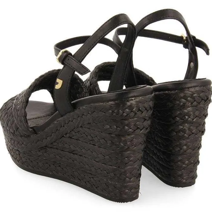 Gioseppo Sandalias Cuña<Sandalias De Rafia Negras Con Cuña Y Plataforma Mujer Allkaj