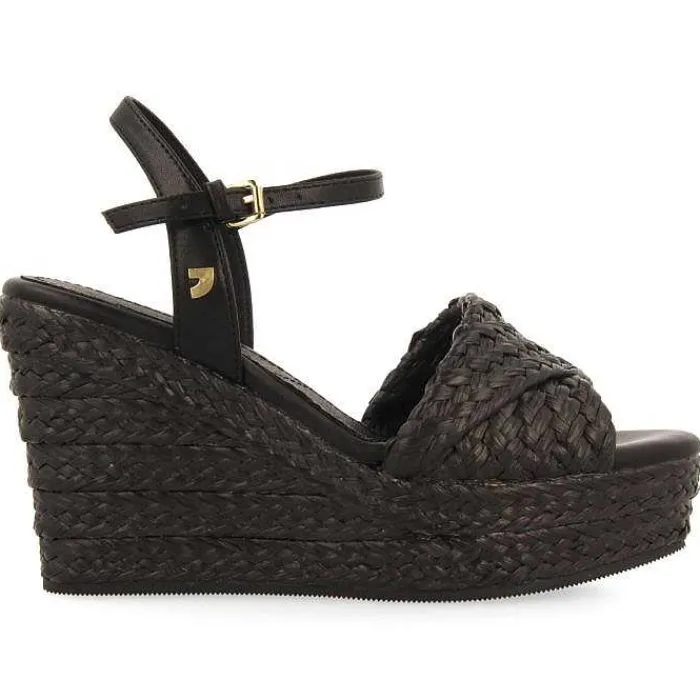 Gioseppo Sandalias Cuña<Sandalias De Rafia Negras Con Cuña Y Plataforma Mujer Allkaj