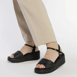 Gioseppo Sandalias Cuña<Sandalias De Rafia Negras Con Plataforma Para Mujer Coos