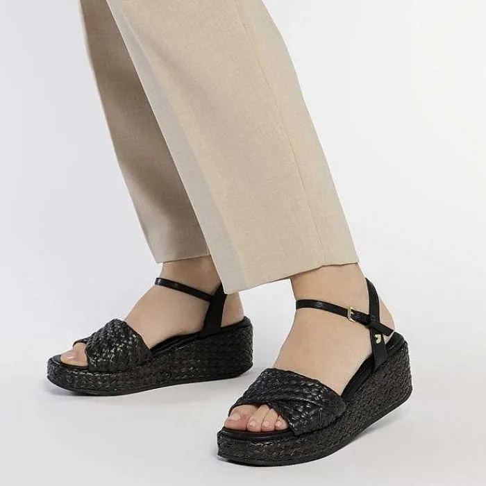 Gioseppo Sandalias Cuña<Sandalias De Rafia Negras Con Plataforma Para Mujer Coos