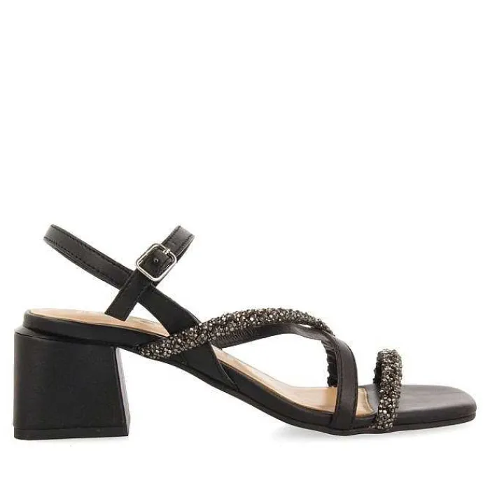 Gioseppo Sandalias Tacon<Sandalias De Tacon Negro Con Tiras Y Pedreria Para Mujer Niscemi