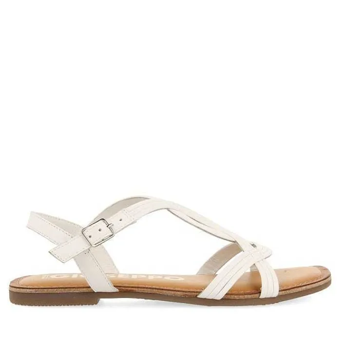 Gioseppo Sandalias Planas<Sandalias De Tira Cruzada De Piel Blanco Para Mujer Elbasan