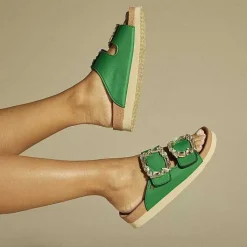 Gioseppo Sandalias Planas<Sandalias Estilo Bio Verde Mujer Aderklaa Adorno Joya