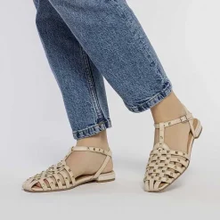 Gioseppo Bailarinas<Sandalias Estilo Cangrejo De Piel Con Tachuelas Blanco Rojo Para Mujer Canby