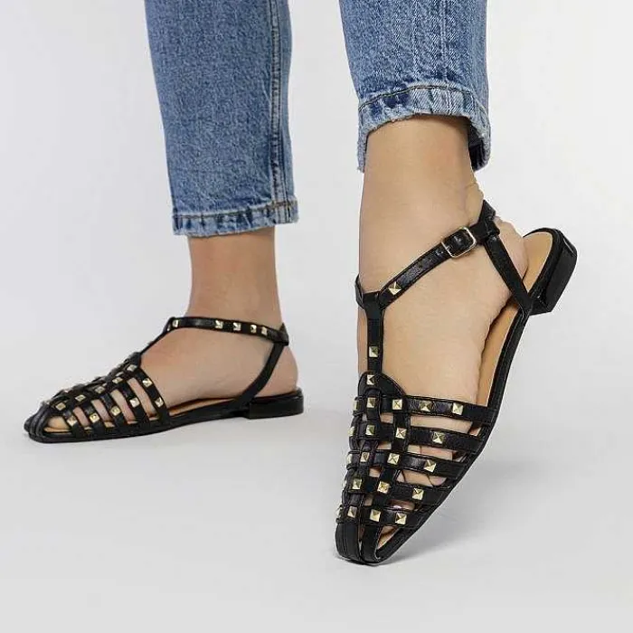 Gioseppo Bailarinas<Sandalias Estilo Cangrejo De Piel Negra Con Tachuelas Para Mujer Canby