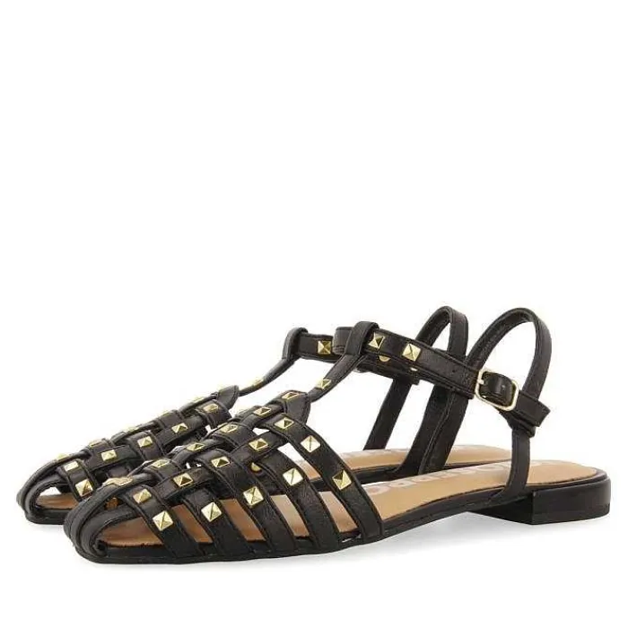 Gioseppo Bailarinas<Sandalias Estilo Cangrejo De Piel Negra Con Tachuelas Para Mujer Canby
