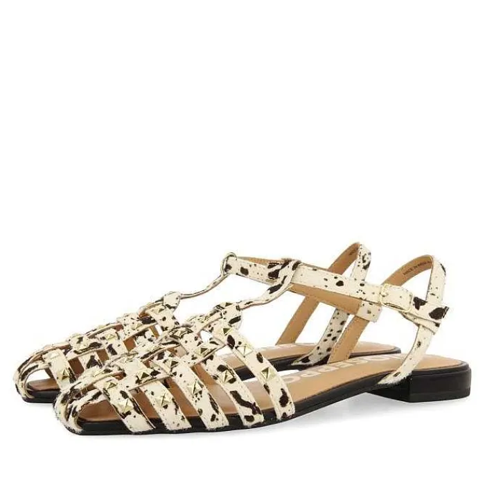 Gioseppo Bailarinas<Sandalias Estilo Cangrejo De Piel Con Estampado Animal Y Tachuelas Para Mujer De Connerton