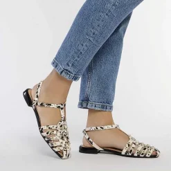 Gioseppo Bailarinas<Sandalias Estilo Cangrejo De Piel Con Estampado Animal Y Tachuelas Para Mujer De Connerton