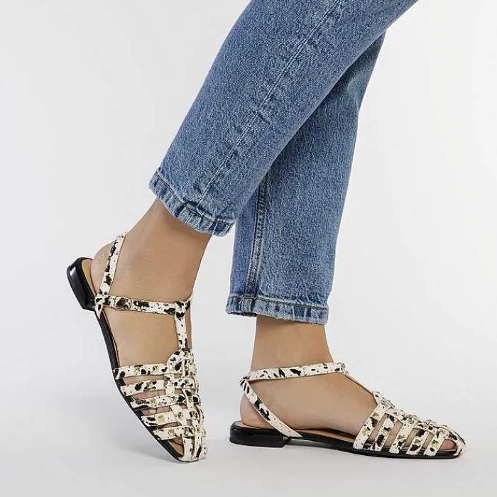 Gioseppo Bailarinas<Sandalias Estilo Cangrejo De Piel Con Estampado Animal Y Tachuelas Para Mujer De Connerton