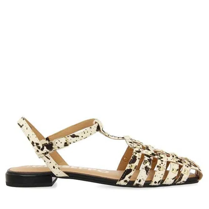 Gioseppo Bailarinas<Sandalias Estilo Cangrejo De Piel Con Estampado Animal Y Tachuelas Para Mujer De Connerton