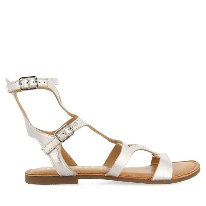 Gioseppo Sandalias Planas<Sandalias Estilo Romano Piel Plata Para Mujer Topoje