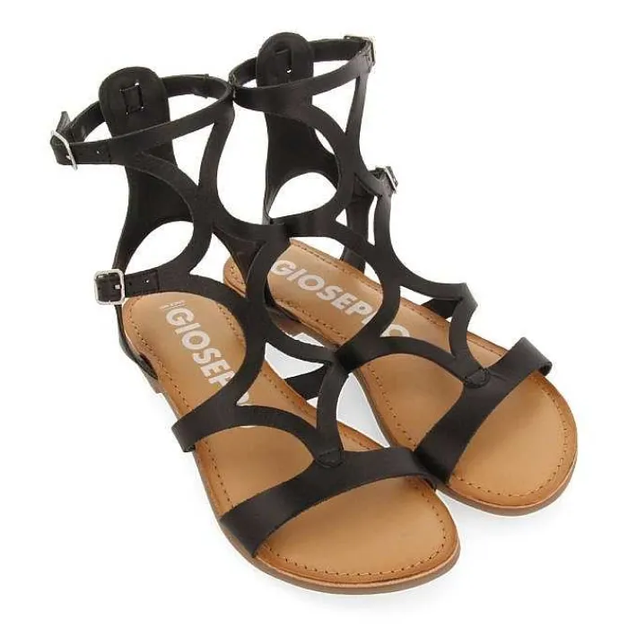 Gioseppo Sandalias Planas<Sandalias Estilo Romano Piel Negra Para Mujer Topoje